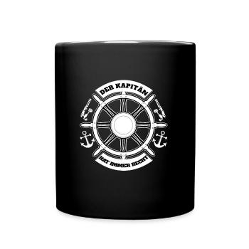 Kapitän Boot Schiff Spruch Meer Anker Steuerrad - Tasse einfarbig - Schwarz - Vorne