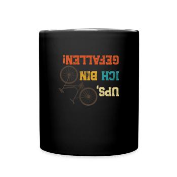 Radler UPS, ICH BIN GEFALLEN Radeln Lustiges - Tasse einfarbig - Schwarz - Vorne