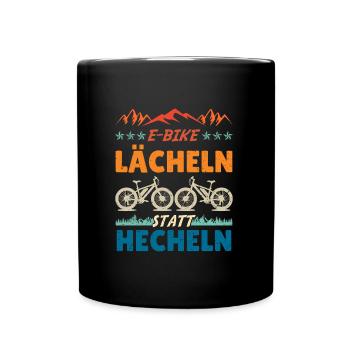 Elektro Rad E-BIKE LÄCHELN STATT HECHELN Lustiges - Tasse einfarbig - Schwarz - Vorne