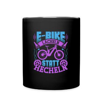 Elektro Fahrrad LÄCHELN STATT HECHELN Lustiges - Tasse einfarbig - Schwarz - Vorne