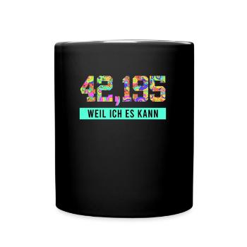 Läufer 42.195 WEIL ICH ES KANN Laufen Lustiges - Tasse einfarbig - Schwarz - Vorne