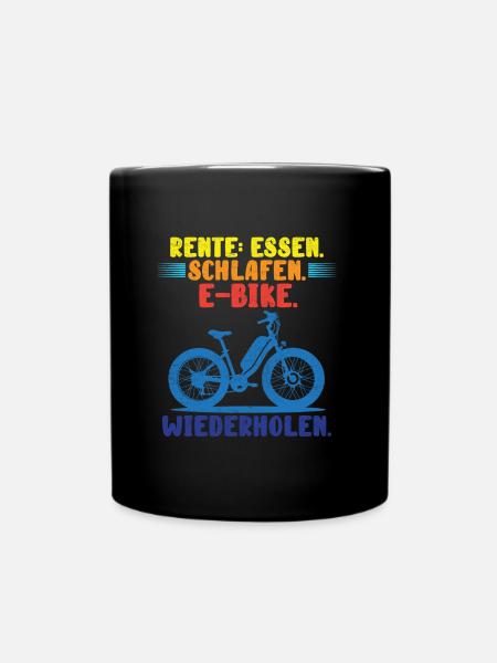 RENTE ESSEN SCHLAFEN E-BIKE WIEDERHOLEN Lustiges - Tasse einfarbig - Schwarz