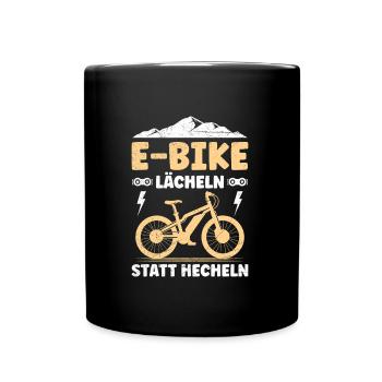 Elektro Fahrrad E-BIKE LÄCHELN STATT HECHELN - Tasse einfarbig - Schwarz - Vorne