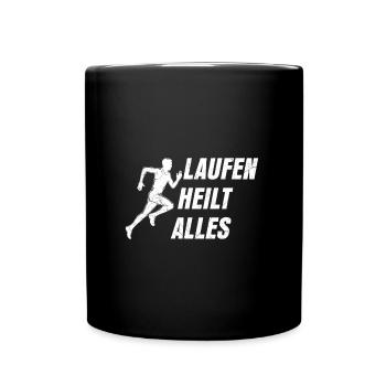 Läufer LAUFEN HEILT ALLES Laufen Lustiges - Tasse einfarbig - Schwarz - Vorne