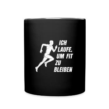 Läufer ICH LAUFE UM FIT ZU BLEIBEN Laufen Lustiges - Tasse einfarbig - Schwarz - Vorne