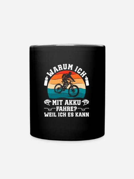 Elektro Rad WARUM ICH MIT AKKU FAHRE Lustig - Tasse einfarbig - Schwarz