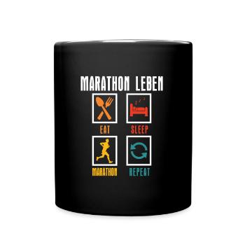 Läufer MARATHON LEBEN Laufen Lustiges - Tasse einfarbig - Schwarz - Vorne