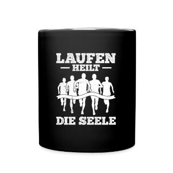 Läufer LAUFEN HEILT DIE SEELE Lustiges - Tasse einfarbig - Schwarz - Vorne