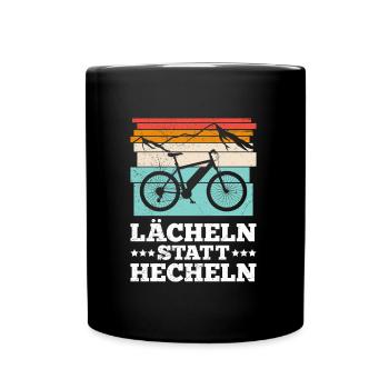 Elektro Fahrrad E-BIKE LÄCHELN STATT HECHELN - Tasse einfarbig - Schwarz - Vorne