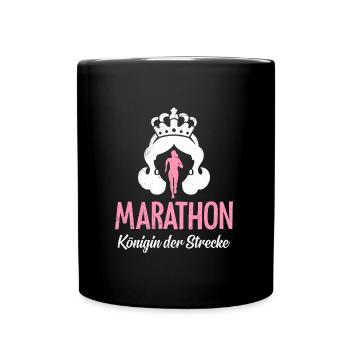 MARATHON KÖNIGIN DER STRECKE Läuferin Lustiges - Tasse einfarbig - Schwarz - Vorne