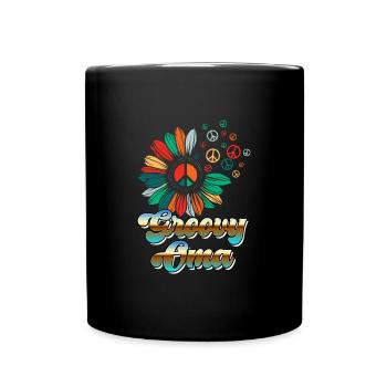 Flower Power GROOVY OMA Hippie Lustiges - Tasse einfarbig - Schwarz - Vorne