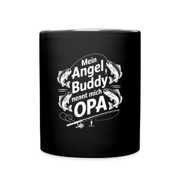 Angeln mit den Enkeln Angel Opa Angelbuddy - Tasse einfarbig - Schwarz - Vorne