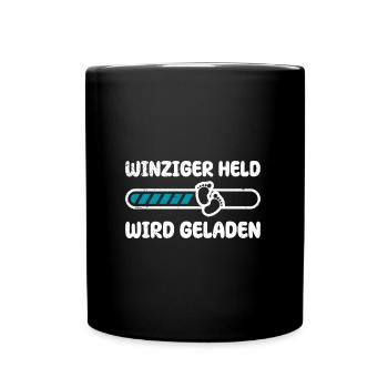 Zukünftige Mama WINZIGER HELD WIRD GELADEN Lustig - Tasse einfarbig - Schwarz - Vorne