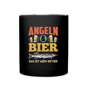 ANGELN UND BIER DAS IST MEIN REVIER Lustiges - Tasse einfarbig - Schwarz - Vorne