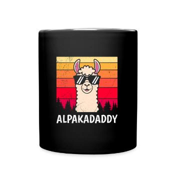 Väter ALPAKAPAPA Retro Lama Lustiges - Tasse einfarbig - Schwarz - Vorne