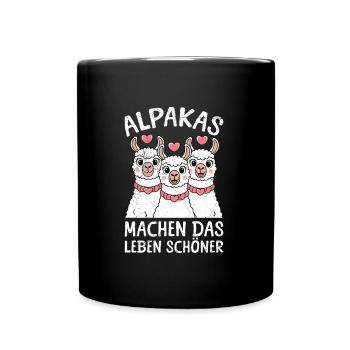 Alpaka ALPAKAS MACHEN DAS LEBEN SCHÖNER Lustiges - Tasse einfarbig - Schwarz - Vorne