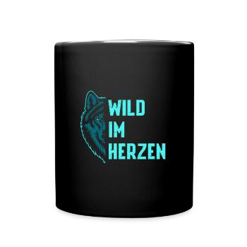 Wolf Spirit WILD IM HERZEN Wölfe Lustiges - Tasse einfarbig - Schwarz - Vorne