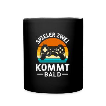 Gamer Papa SPIELER ZWEI KOMMT BALD Lustiges - Tasse einfarbig - Schwarz - Vorne