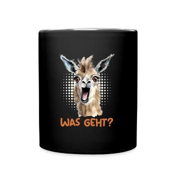 Alpaka WAS GEHT? Cooles Lama Lustiges - Tasse einfarbig - Schwarz - Vorne