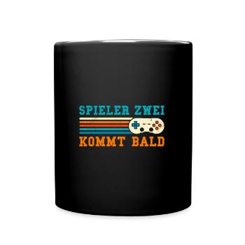 Gamer Papa SPIELER ZWEI KOMMT BALD Lustiges - Tasse einfarbig - Schwarz - Vorne