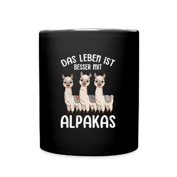 Alpaka DAS LEBEN IST BETTER MIT ALPAKAS Lustiges - Tasse einfarbig - Schwarz - Vorne