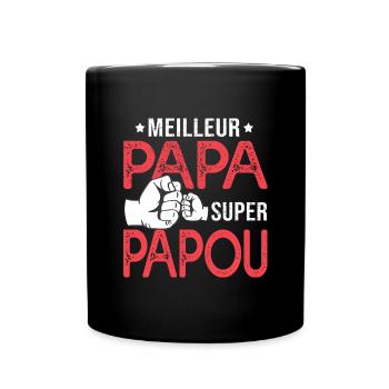 meilleur papa donne un super papou pour grandpère - Mug uni - noir - Devant