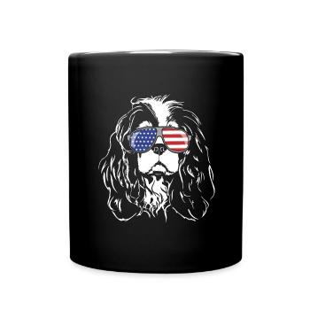 CAVALIER KING CHARLES SPANIEL America Flag Glasses - Full Colour Mug - black - Front