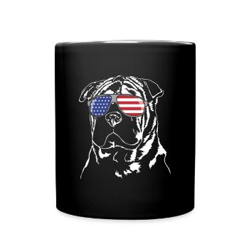 Shar Pei Amerika Fahne Sonnenbrille Hunde - Tasse einfarbig - Schwarz - Vorne