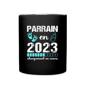 Parrain en 2023 annonce naissance bébé cadeau - Mug uni - noir - Devant