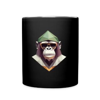 Cool monkey in wrinkled robe - Full Colour Mug - black - Front