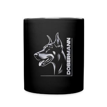 Doberman Pinscher, Dog Head, Silver Drawing - Full Colour Mug - black - Front