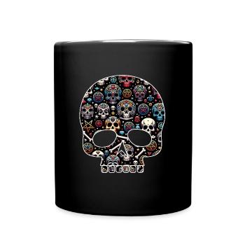 Buntes dekoratives Skullmuster - Tasse einfarbig - Schwarz - Vorne