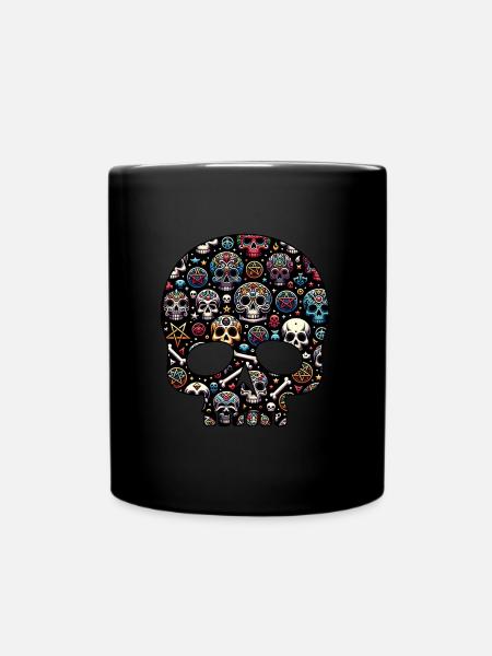 Buntes dekoratives Skullmuster - Tasse einfarbig - Schwarz