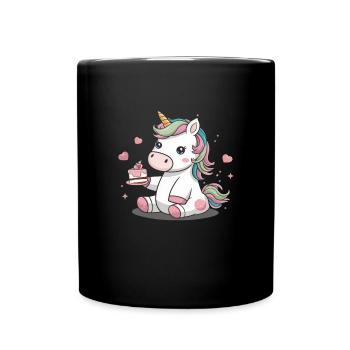 Kawaii Einhonr with cake - Full Colour Mug - black - Front