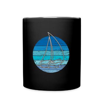 Segelboot im Retro Vintage Kreis - Tasse einfarbig - Schwarz - Vorne