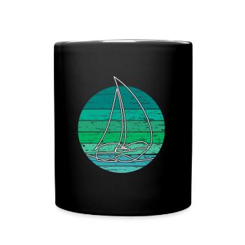 Segelboot im Retro Vintage Kreis - Tasse einfarbig - Schwarz - Vorne