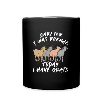 Früher war ich normal und heute habe ich Ziegen - Tasse einfarbig - Schwarz - Vorne