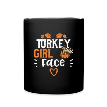 Turkey Girl Face - Thanksgiving - Mug uni - noir - Devant