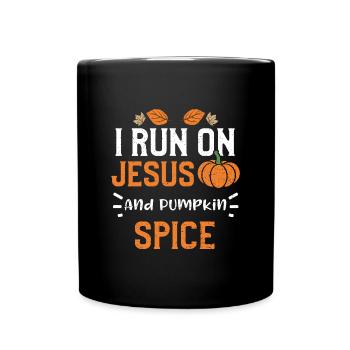 Je cours sur Jésus et les épices à la citrouille - Mug uni - noir - Devant