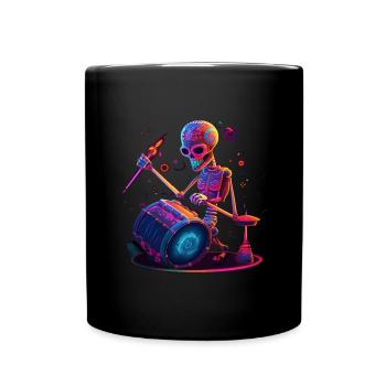 Skelett Schlagzeuger Musik Schlagzeug - Tasse einfarbig - Schwarz - Vorne