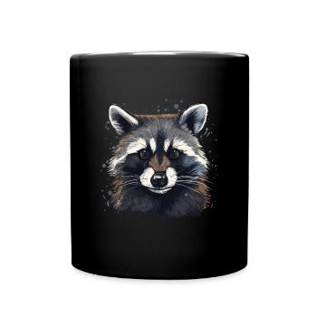 Waschbär Raccoon Natur Waschbärkopf - Tasse einfarbig - Schwarz - Vorne