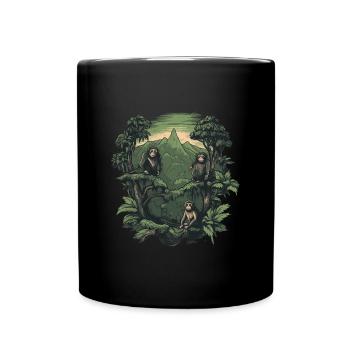 Affe Affen Jungle Natur Palmen Äffchen Berge Wald - Tasse einfarbig - Schwarz - Vorne