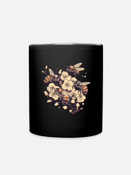Bees, honey bees, flowers, beekeepers - Full Colour Mug - black