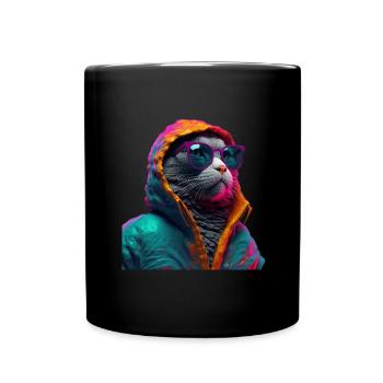 Chat avec lunettes de soleil Chat froid coloré - Mug uni - noir - Devant