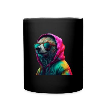 Bär mit Sonnenbrille Bunt Coole Bären Waldtier - Tasse einfarbig - Schwarz - Vorne