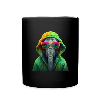 Elefant Afrika Asien Tier Coole Elefanten Bunt - Tasse einfarbig - Schwarz - Vorne