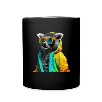 Lemur with Sunglasses Colorful Cool Ring-tailed lemur forest animal - Full Colour Mug - black - Front