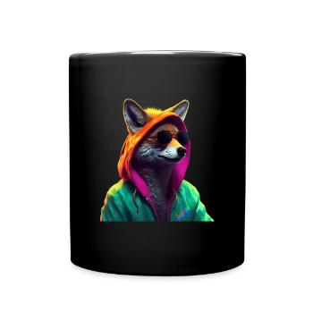 Fuchs mit Sonnenbrille Bunt Coole Füchse Waldtier - Tasse einfarbig - Schwarz - Vorne