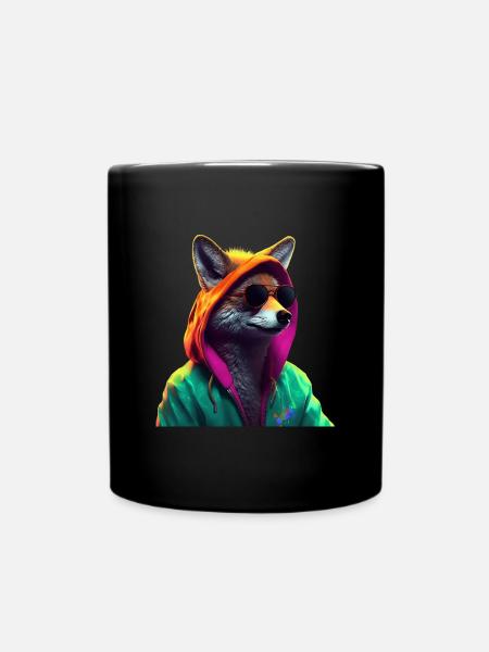 Fuchs mit Sonnenbrille Bunt Coole Füchse Waldtier - Tasse einfarbig - Schwarz