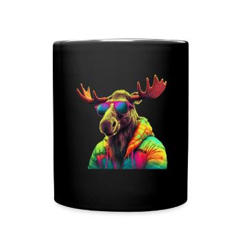 Moose with Sunglasses Colorful Cool Moose Forest Animal - Full Colour Mug - black - Front
